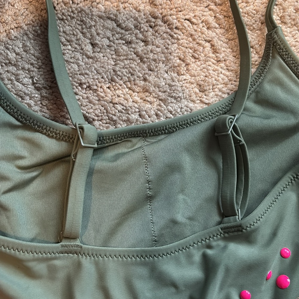 NWT Aerie Green Cut Out Full Coverage One Piece Swimsuit w/ Pink Accents Size S - Picture 5 of 10